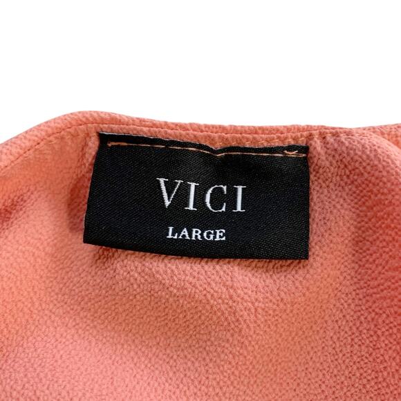 Vici Maxi Dress Peach Coral Flutter‎ Cape Sleeve Tie Waist Front Slit Women's L - Picture 8 of 9